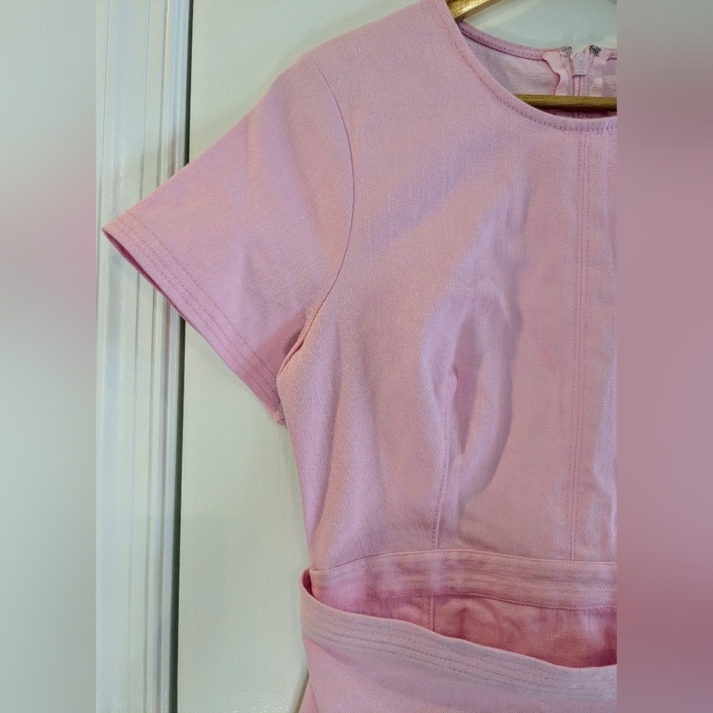 CINQ A SEPT JOSI Pink Quartz Denim Mini Ruffle Dress Sz 8 NWT Romantic Feminine - Picture 5 of 16